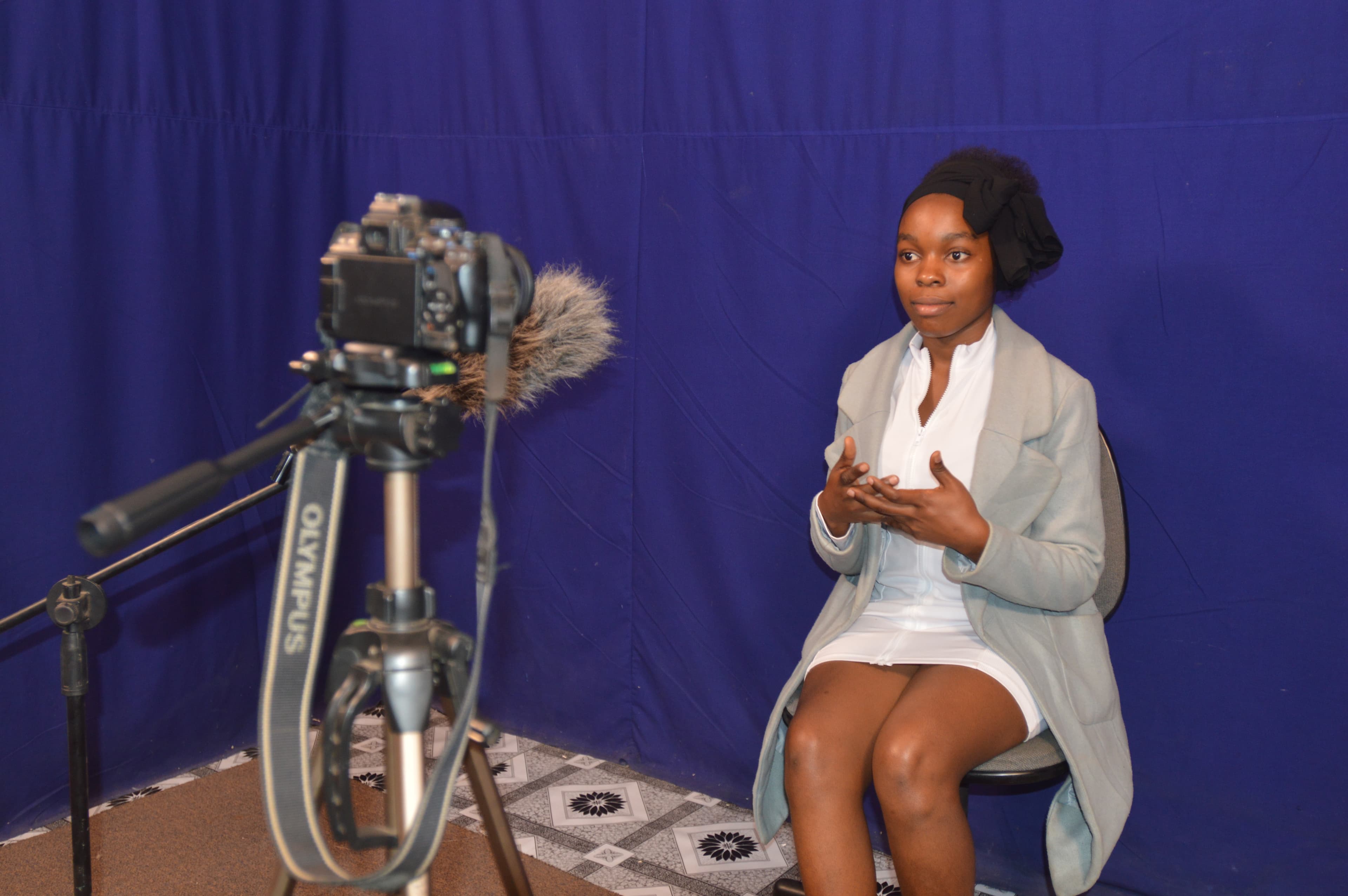 Student being interviewed on camera